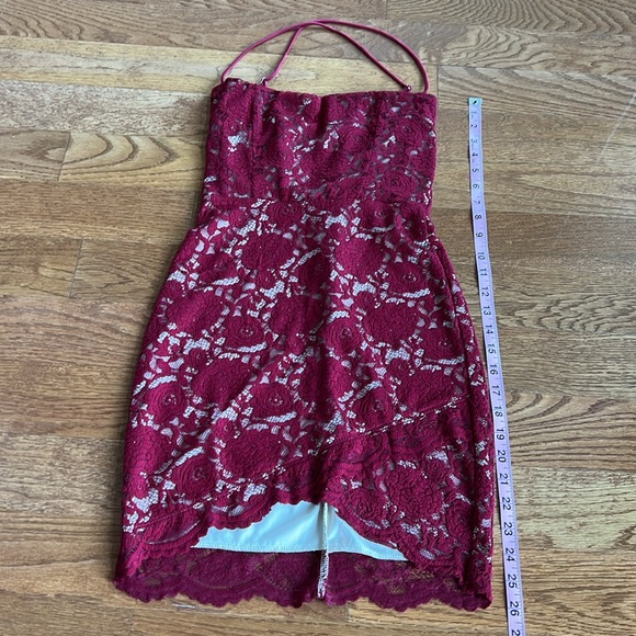 Lucy in the Sky red lace small mini dress with adjustable straps shorter front - Picture 4 of 7